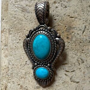 Large sterling silver 925 pendant, very large bale and  clean turquoise stones.